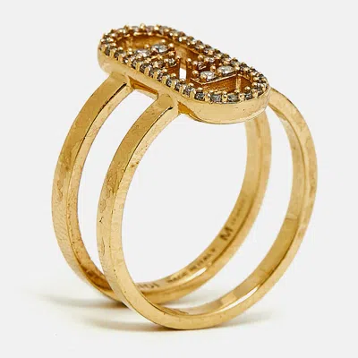 Pre-owned Fendi O'lock Crystals Gold Tone Ring Size 55
