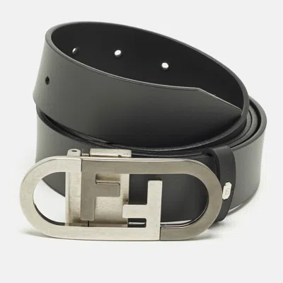 Pre-owned Fendi O'lock Cut To Size Buckle Belt Black/grey Leather