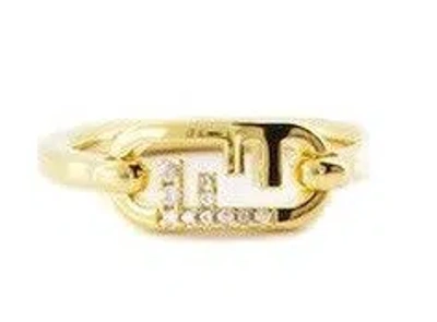 Fendi O'lock Embelllished Ring In Gold