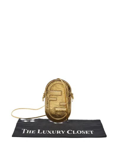 Pre-owned Fendi O'lock Ff-logo Phone Pouch In Gold