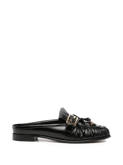 Fendi O'lock Fringe Mules In Black