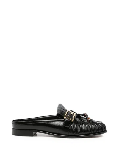 Fendi O'lock Fringed Mules In Black