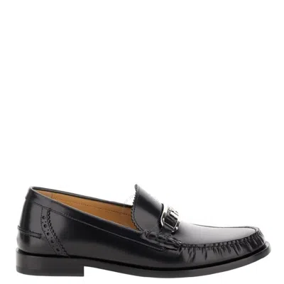 Fendi O'lock Leather Loafers In Black