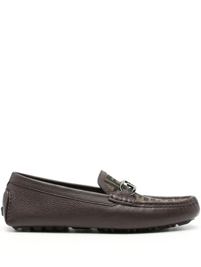 Fendi O'lock Leather Loafers In Brown