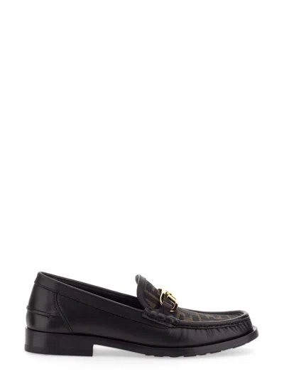 Fendi Leather Loafers With Buckle Detail In Black