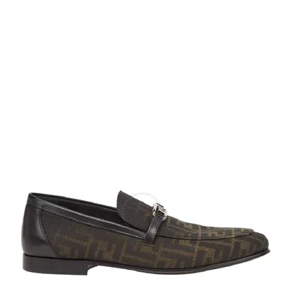 Fendi O'lock Logo Jacquard Loafers In Brown
