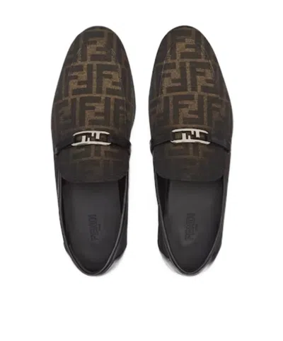 Fendi Logo-jacquard Loafers In Black