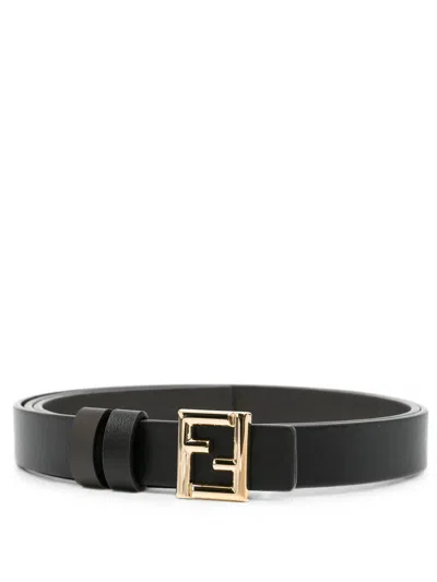 Fendi O'lock Logo Plaque Belt In Neroebano
