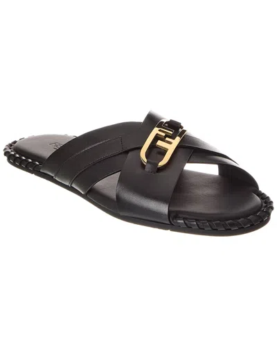 Fendi O'lock Motif Leather Sandal In Black
