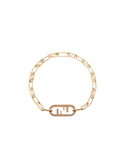 Fendi Gold-coloured Metal And Beige Leather Choker In Yellow
