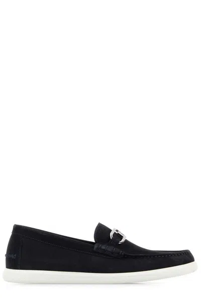 Fendi Midnight Suede O Lock Light Loafers In Atlantic