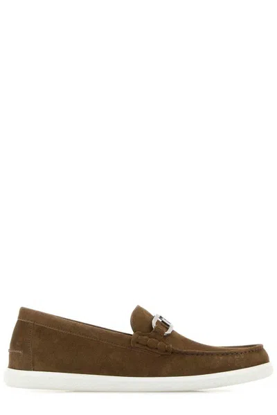 Fendi Mocassini O'lock Light In Pelle Scamosciata Marrone Uomo In Brown