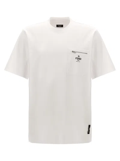 Fendi Men White Crewneck T-shirt With Log Print On The Front In Cotton Man