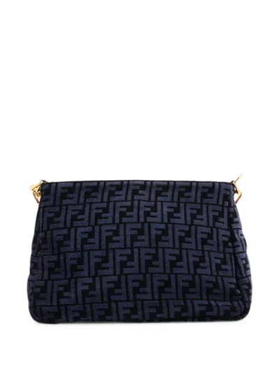 Pre-owned Fendi O'lock Zip Shoulder Bag Zucca Chenille Hobo Bag In 蓝色