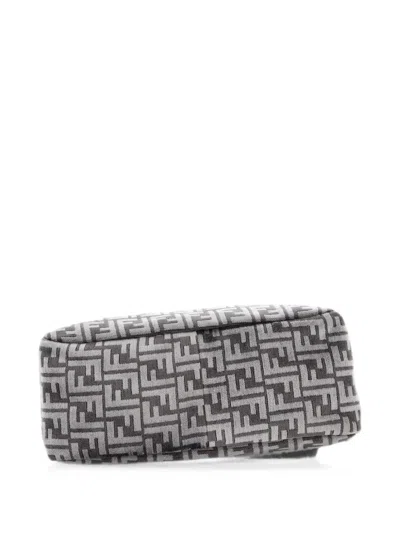 Pre-owned Fendi O'lock Zip Shoulder Bag Zucca Chenille Hobo Bag In Grey
