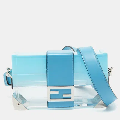 Pre-owned Fendi Ombre Blue Plexiglass And Leather Mini Trunk Baguette