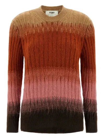 Fendi Ombre Wool Crewneck Sweater In Brown