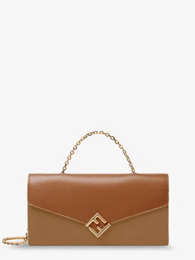 Fendi On Chain Ff Diamonds Leather Wallet In Brown