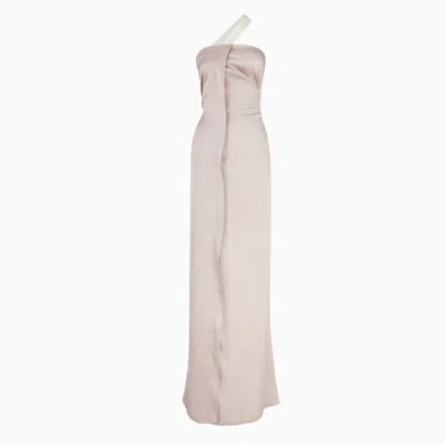 Fendi One-shoulder Antique Pink Silk Dress Women In Multicolor
