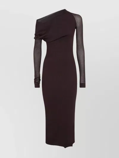 Fendi One-shoulder Ribbed Yarn Longuette Dress In Black