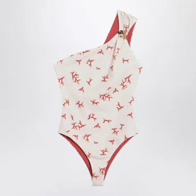 Fendi One-shoulder Swimming Costume With Coral In White