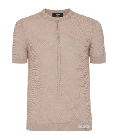 Fendi Open-knit Wool T-shirt In Nude