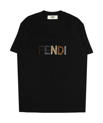 FENDI FENDI LOGO EMBELLISHED CREWNECK T-SHIRT