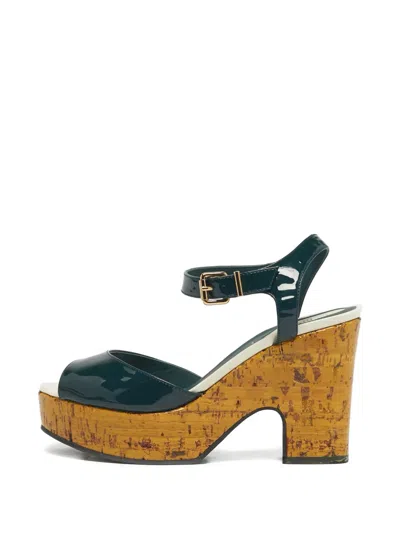 Pre-owned Fendi Open-toe Buckle Sandals In Green