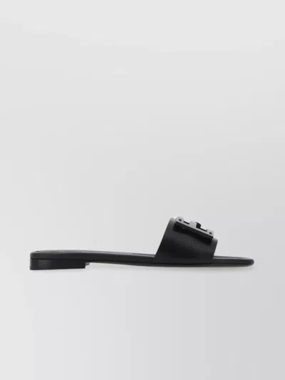 FENDI OPEN TOE LEATHER SIGNATURE SLIPPERS