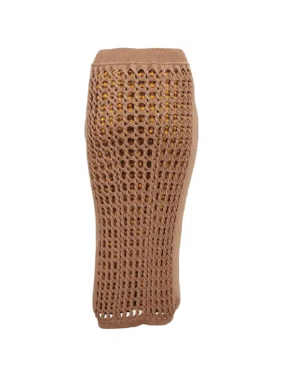 Pre-owned Fendi Openwork Aran-knit Midi Skirt In Neutrals