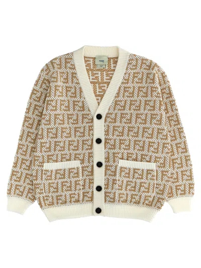 Fendi Kids' Openwork Logo Cardigan In White