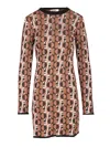 Fendi Optical Archive Print Long Sleeve Crewneck Knit Mini Dress Dresses Multicolor In Brown