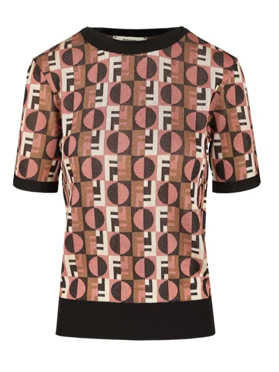 Fendi Optical Archive Print Short Sleeve Crewneck Knit Knitwear Multicolor