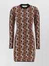 Fendi Shiny Jacquard Viscose Mini Dress With Geometric Pattern In Brown