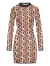 Fendi Shiny Jacquard Viscose Mini Dress With Geometric Pattern In Brown