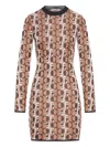 Fendi Shiny Jacquard Viscose Mini Dress With Geometric Pattern In Brown