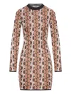 Fendi Shiny Jacquard Viscose Mini Dress With Geometric Pattern In Brown