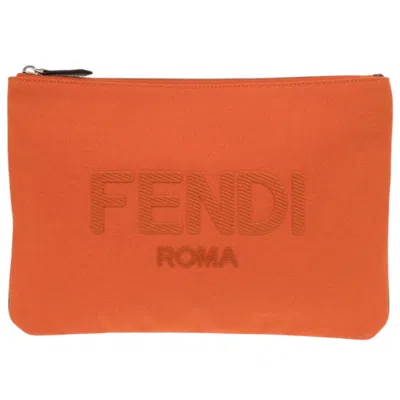 Pre-owned Fendi Orange Canvas Clutch Bag Pouch ()