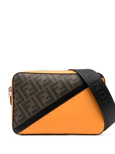 Fendi Orange Ff Jacquard Leather Shoulder Bag In Brown