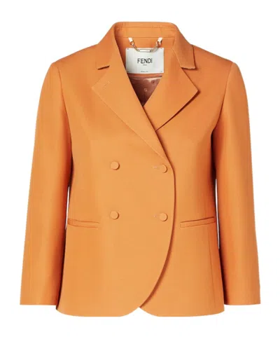 Fendi Orange Grain De Poudre Wool Jacket
