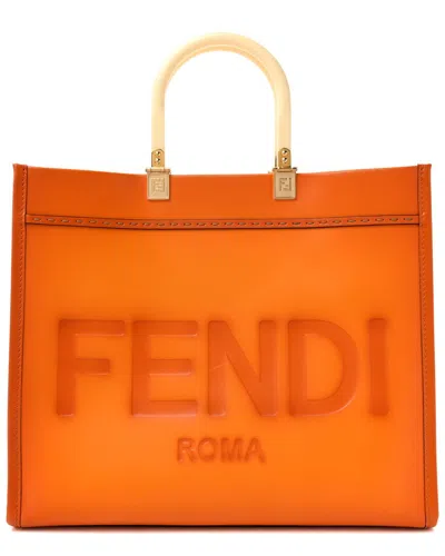FENDI FENDI ORANGE LEATHER KING TAMPONATO PLEXIGLASS MEDIUM SUNSHINE SHOPPER TOTE (AUTHENTIC PRE-LOVED)