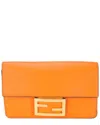 Fendi Orange Leather Mini Flat Baguette With Brown 'strap You' Strap (authentic Pre-loved)