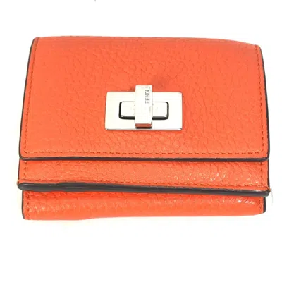 Pre-owned Fendi Orange Leather Wallet (tri-fold) ()