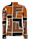 Fendi Turtleneck Stretch Fabric Top With Monogram Motif In Multi