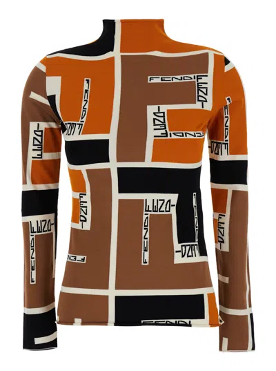 FENDI FENDI ORANGE POLO NECK SWEATER IN VISCOSE BLEND WOMAN