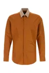 Fendi Long Sleeve Shirt With Contrast Collar And Tailored Fit In Brown