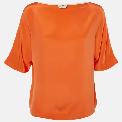 Pre-owned Fendi Orange Silk Oversized Top S