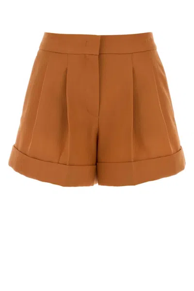 Fendi Orange Wool Pleated Shorts
