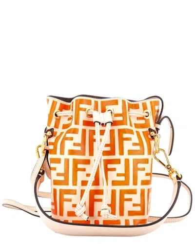 Pre-owned Fendi Orange Zucca Embossed Leather Mon Tresor Bucket Bag Mini (authentic Pre-  Loved)