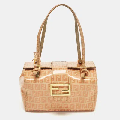 Pre-owned Fendi Orange Zucchino Coated Fabric Mamma Baguette Bag
